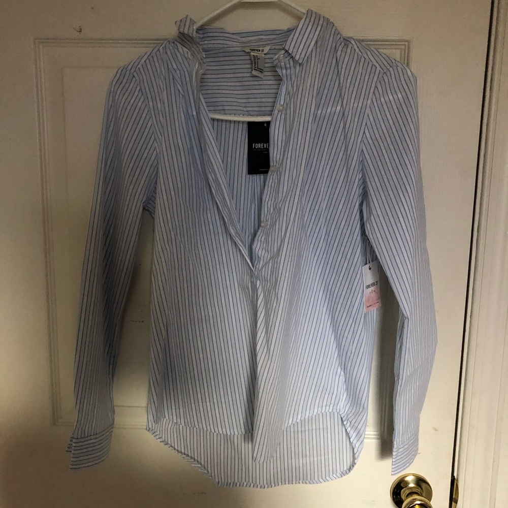 Blue and White Striped Dress Shirt